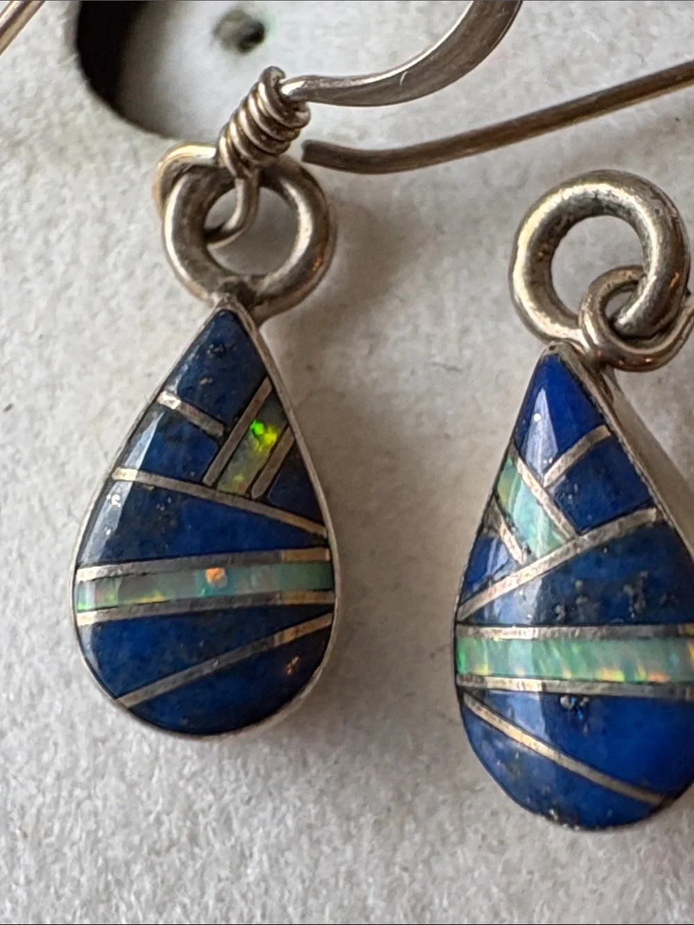 Amy Locaspino Zuni Blue Lapis and Fire Opal Dangle Earrings
